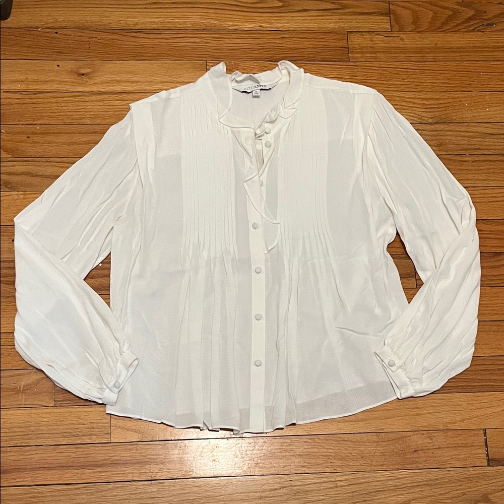 Intermix Ruffle Neck  White Women's Blouse